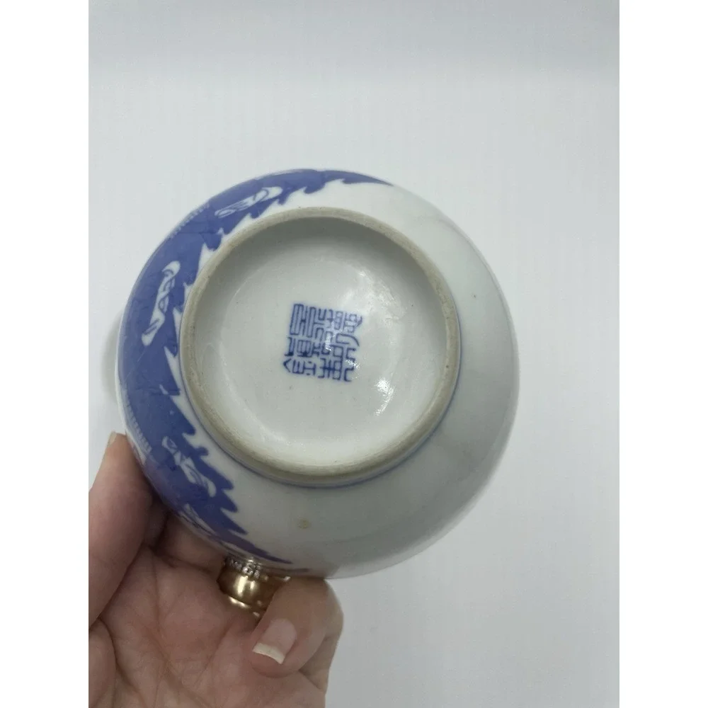 Set of 3 Antique Japanese‎ Chinese Asian Blue & White Rice Bowls